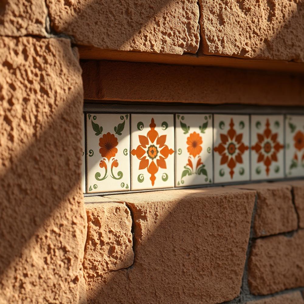 Hand-painted talavera tile detail on a San Miguel courtyard wall